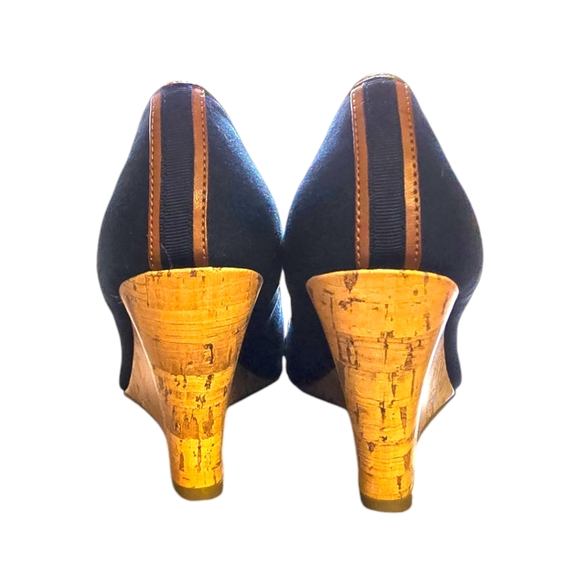 Tommy Hilfiger Women's slip on denim blue with brown trim platforms Size 8 - Picture 4 of 5